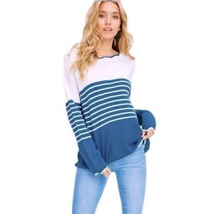 Oversized Striped Cotton Blend Sweater Size Small